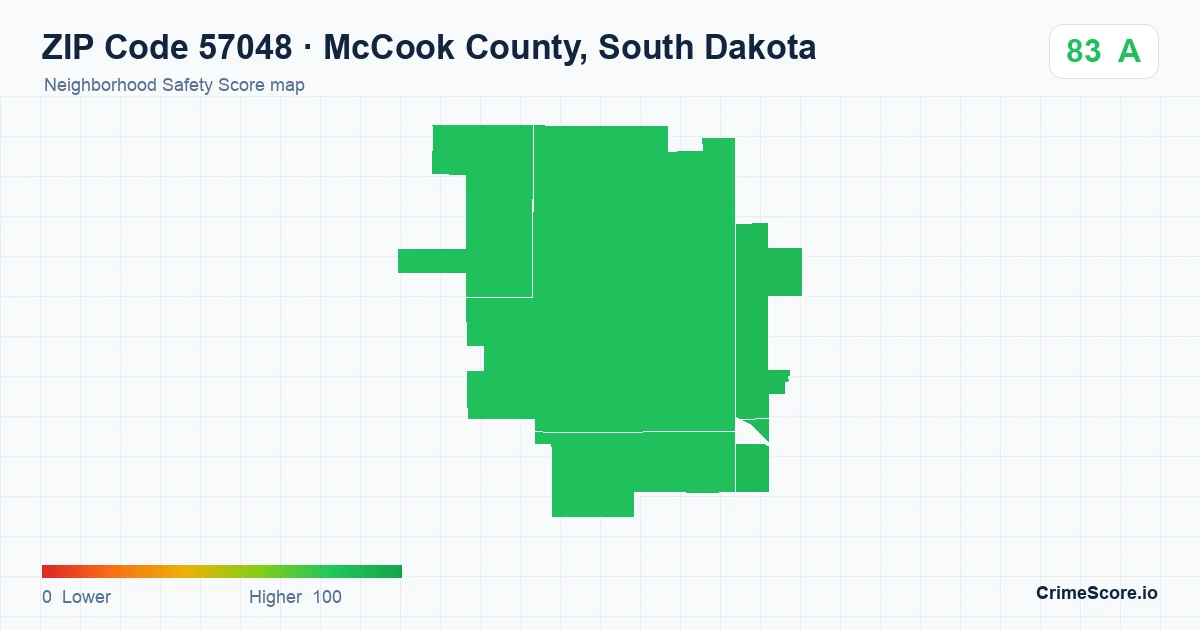 ZIP Code 57048 in McCook County, South Dakota neighborhood Safety Score map