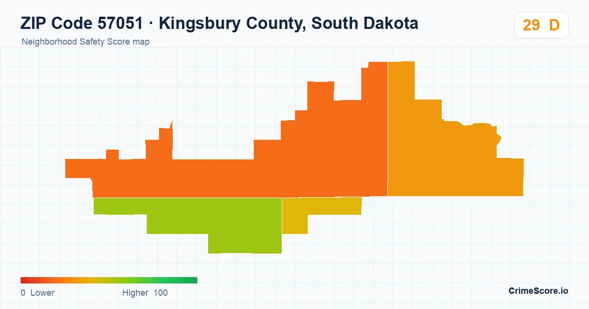 ZIP Code 57051 in Kingsbury County, South Dakota neighborhood Safety Score map