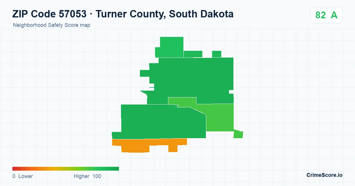 ZIP Code 57053 in Turner County, South Dakota neighborhood Safety Score map