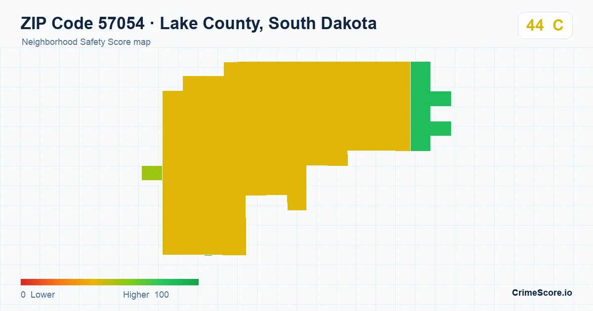 ZIP Code 57054 in Lake County, South Dakota neighborhood Safety Score map