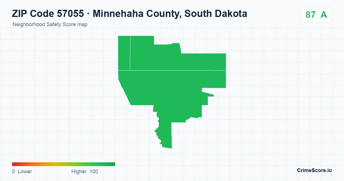ZIP Code 57055 in Minnehaha County, South Dakota neighborhood Safety Score map