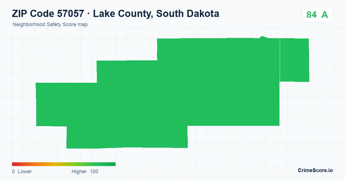 ZIP Code 57057 in Lake County, South Dakota neighborhood Safety Score map