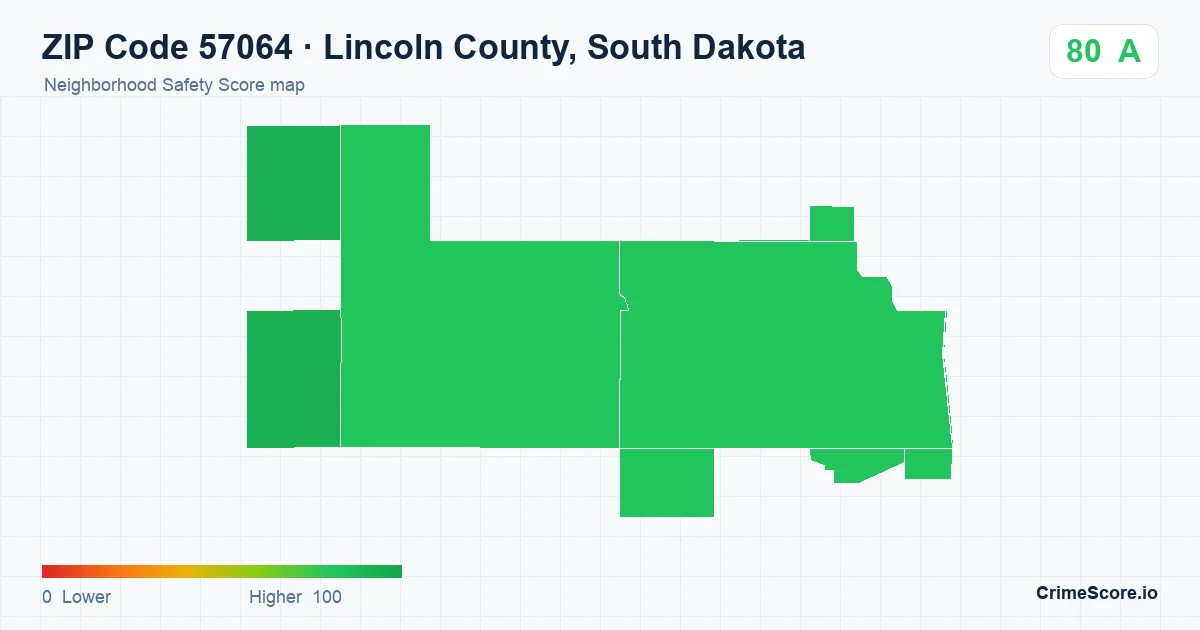 ZIP Code 57064 in Lincoln County, South Dakota neighborhood Safety Score map