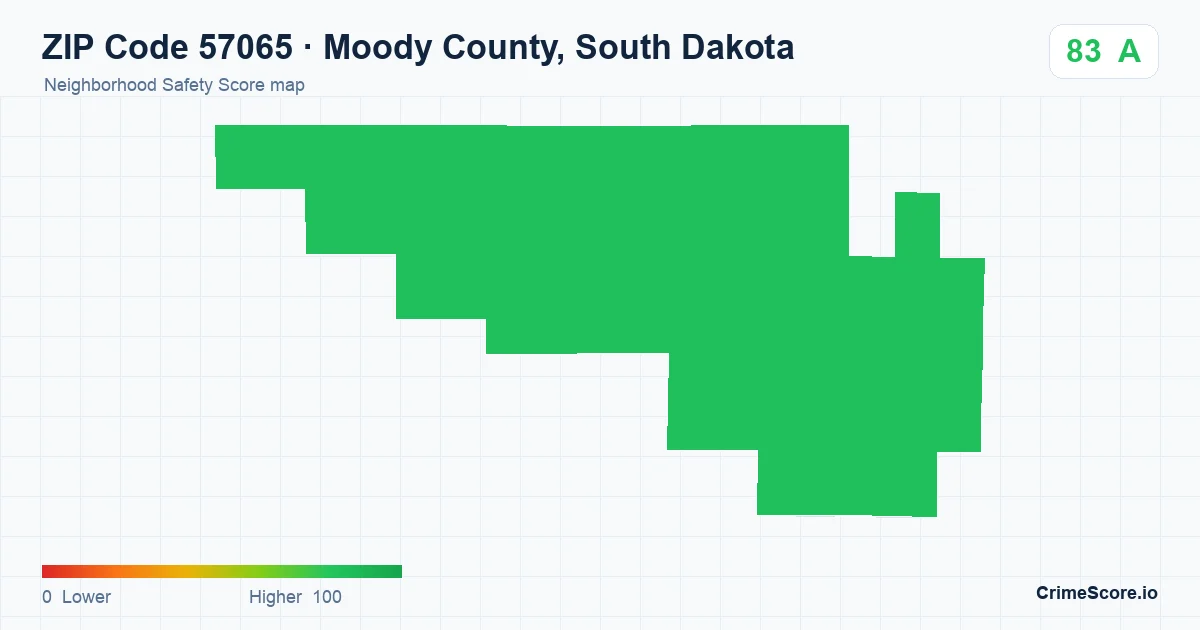 ZIP Code 57065 in Moody County, South Dakota neighborhood Safety Score map