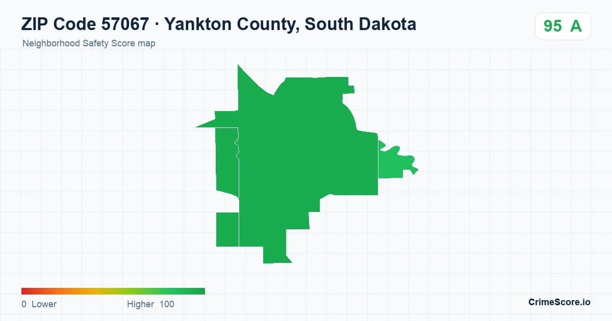 ZIP Code 57067 in Yankton County, South Dakota neighborhood Safety Score map