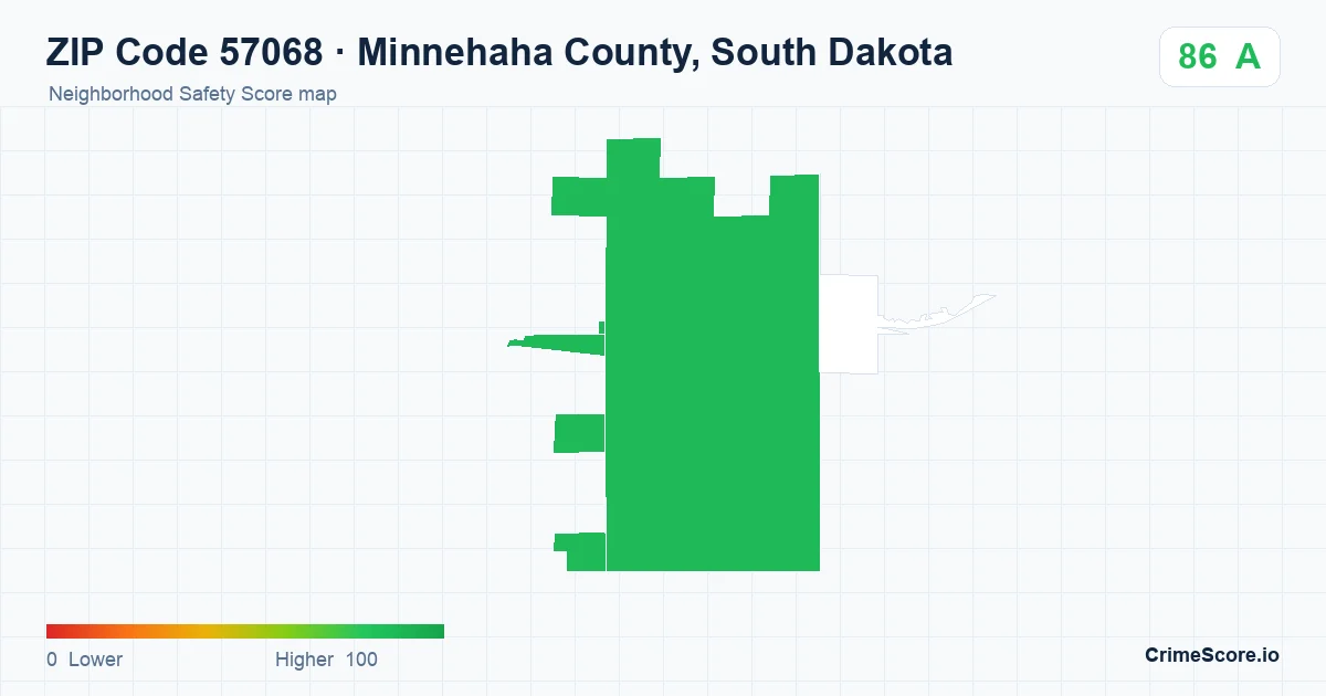 ZIP Code 57068 in Minnehaha County, South Dakota neighborhood Safety Score map
