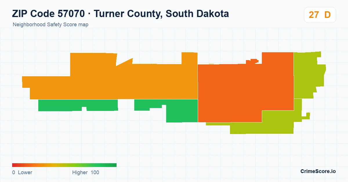ZIP Code 57070 in Turner County, South Dakota neighborhood Safety Score map