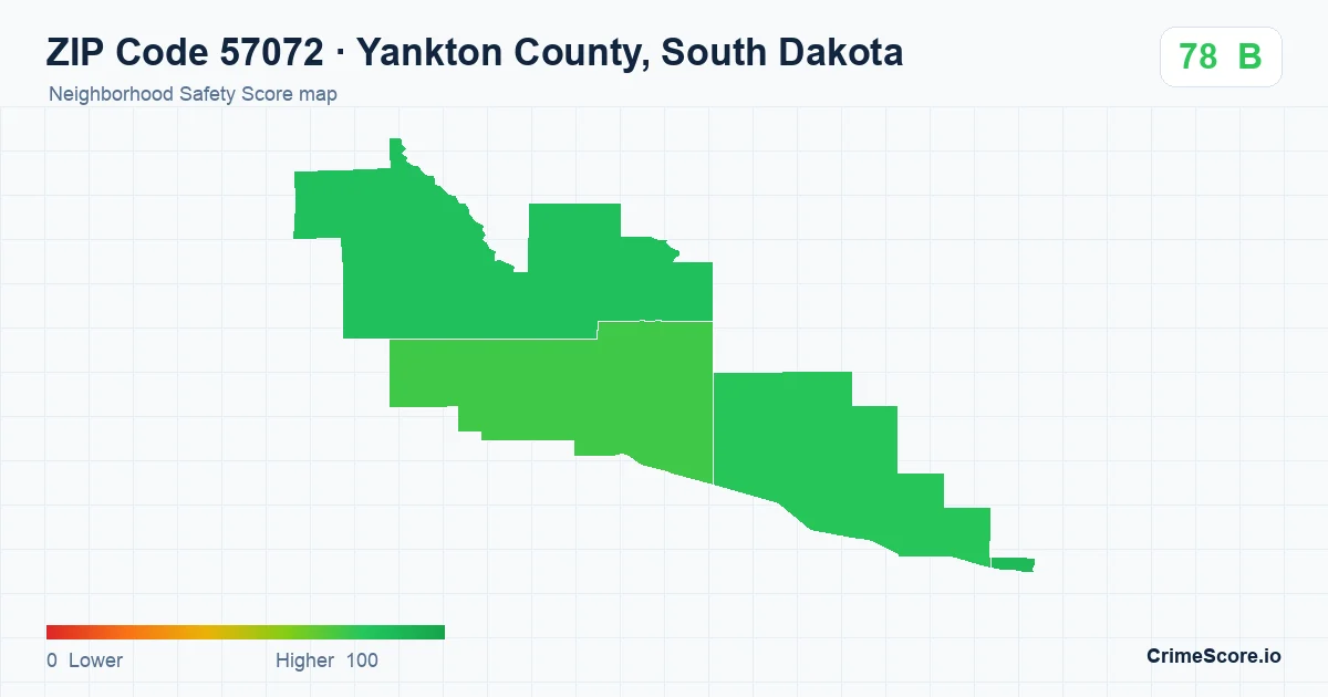 ZIP Code 57072 in Yankton County, South Dakota neighborhood Safety Score map