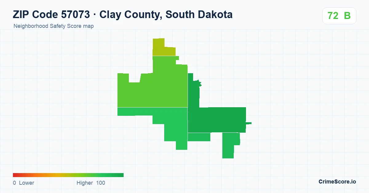ZIP Code 57073 in Clay County, South Dakota neighborhood Safety Score map