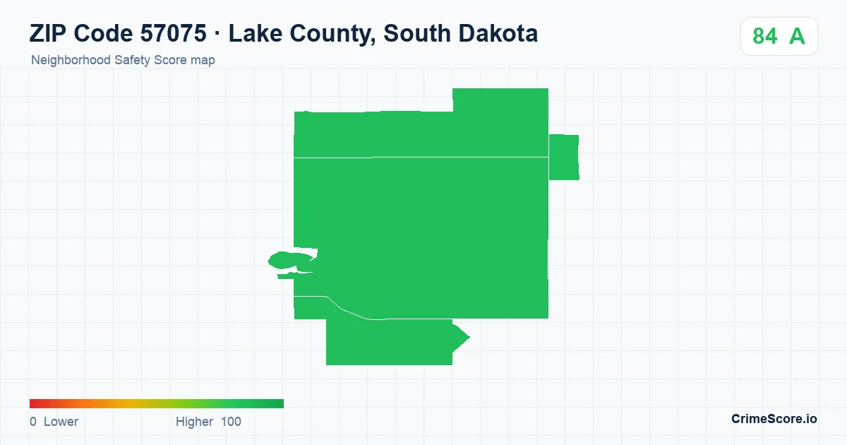 ZIP Code 57075 in Lake County, South Dakota neighborhood Safety Score map
