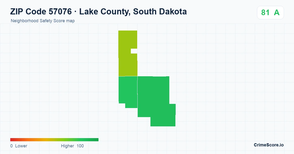 ZIP Code 57076 in Lake County, South Dakota neighborhood Safety Score map