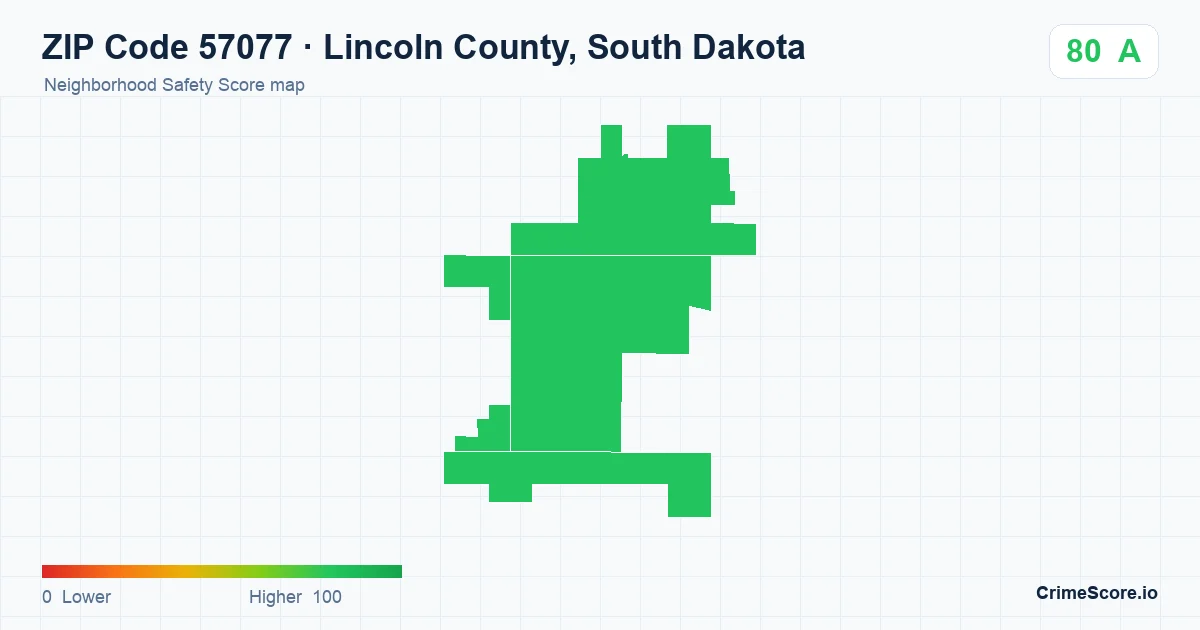 ZIP Code 57077 in Lincoln County, South Dakota neighborhood Safety Score map