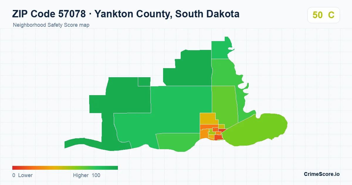 ZIP Code 57078 in Yankton County, South Dakota neighborhood Safety Score map