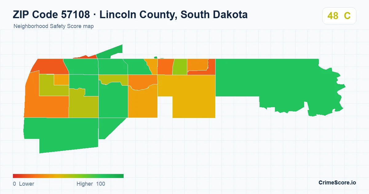 ZIP Code 57108 in Lincoln County, South Dakota neighborhood Safety Score map