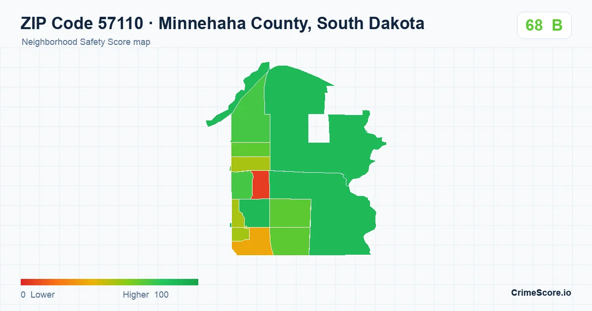 ZIP Code 57110 in Minnehaha County, South Dakota neighborhood Safety Score map