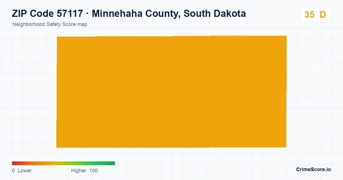 ZIP Code 57117 in Minnehaha County, South Dakota neighborhood Safety Score map