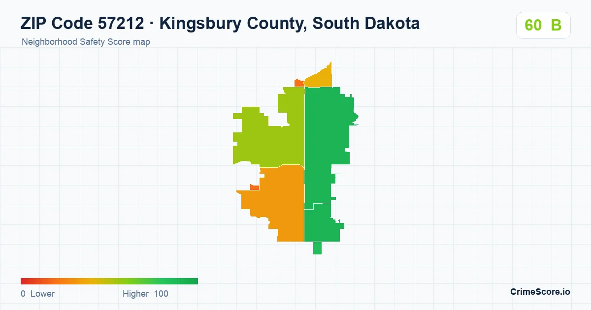 ZIP Code 57212 in Kingsbury County, South Dakota neighborhood Safety Score map