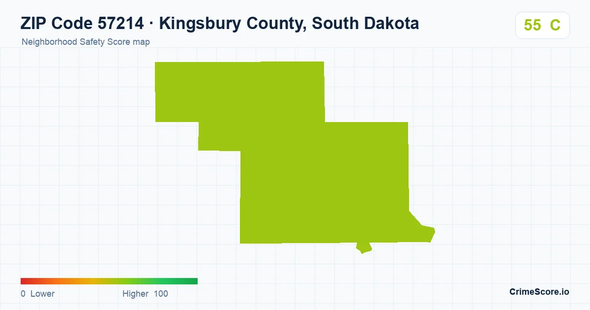 ZIP Code 57214 in Kingsbury County, South Dakota neighborhood Safety Score map