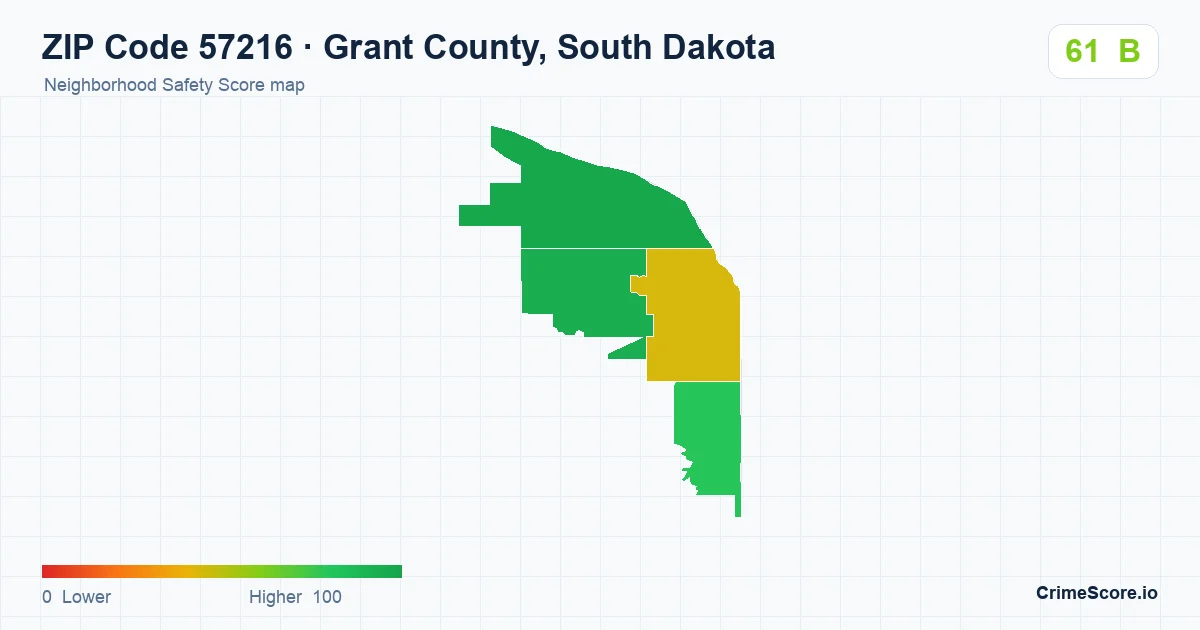 ZIP Code 57216 in Grant County, South Dakota neighborhood Safety Score map