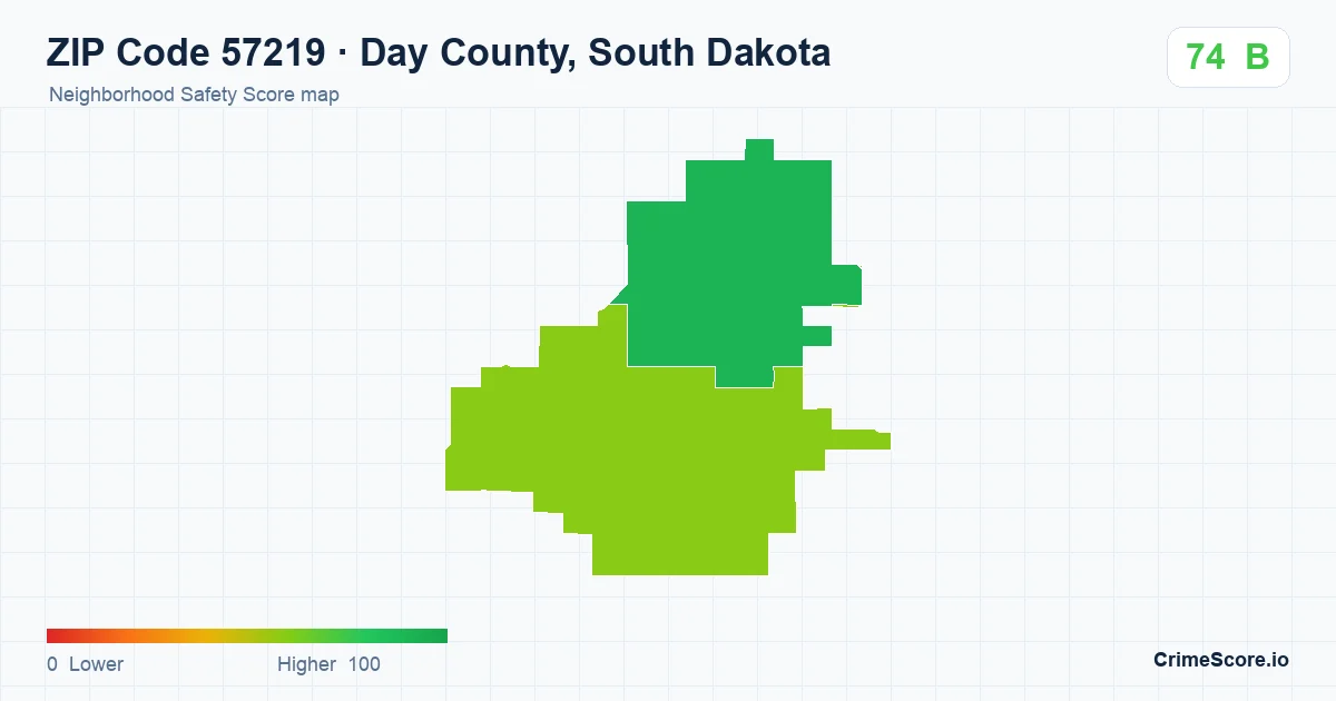 ZIP Code 57219 in Day County, South Dakota neighborhood Safety Score map