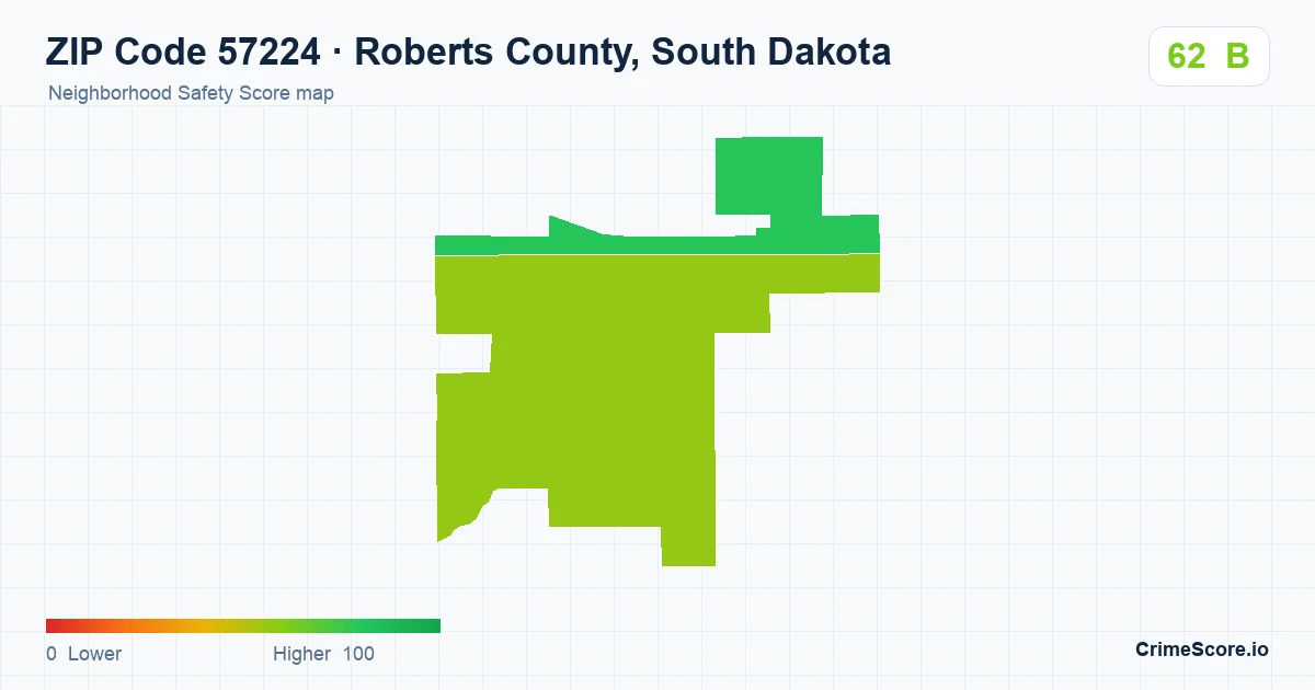 ZIP Code 57224 in Roberts County, South Dakota neighborhood Safety Score map