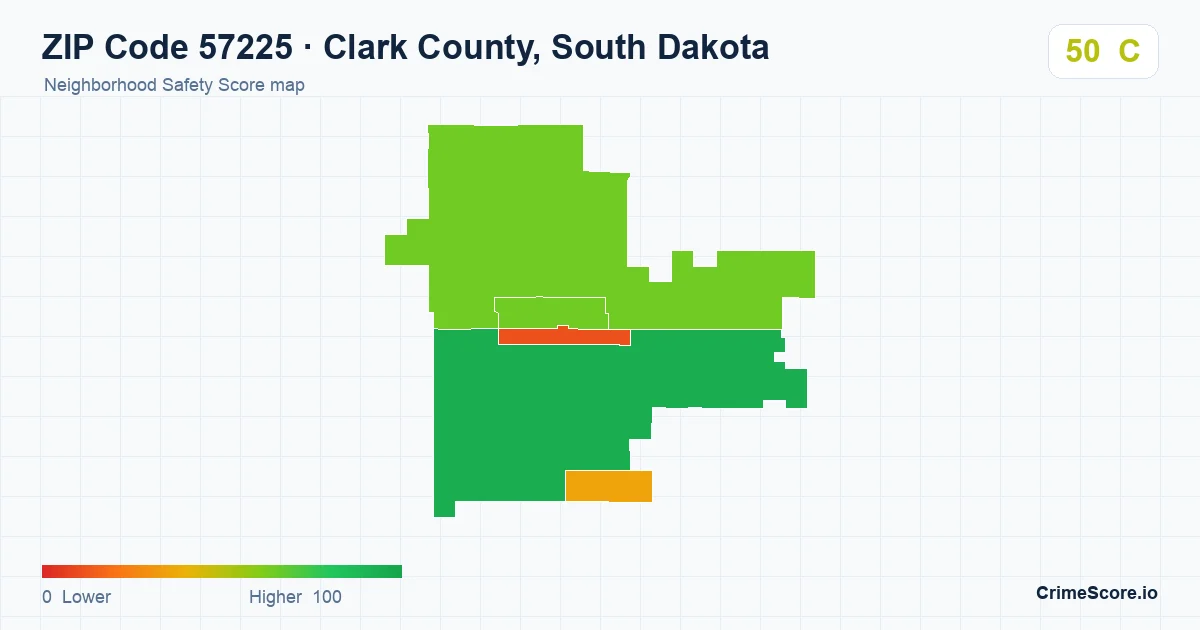 ZIP Code 57225 in Clark County, South Dakota neighborhood Safety Score map