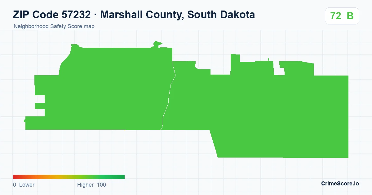 ZIP Code 57232 in Marshall County, South Dakota neighborhood Safety Score map