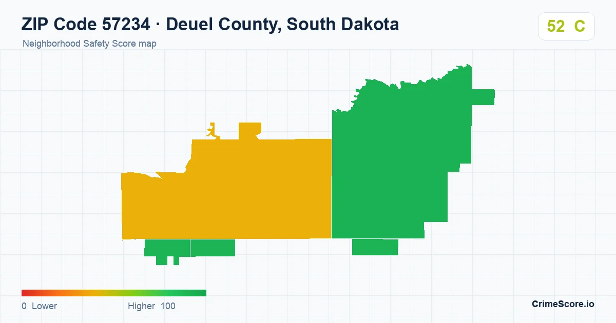 ZIP Code 57234 in Deuel County, South Dakota neighborhood Safety Score map