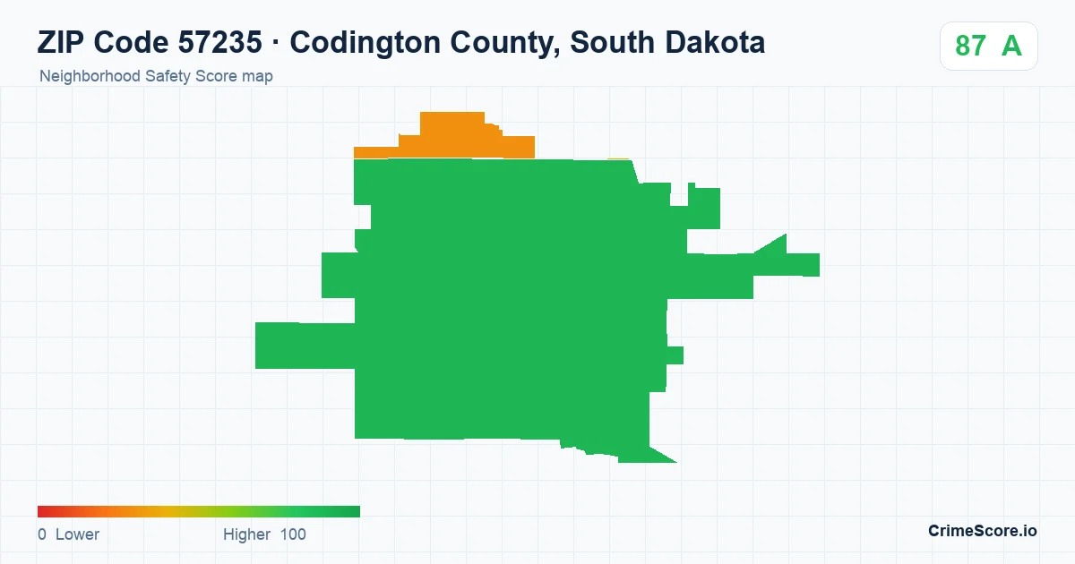ZIP Code 57235 in Codington County, South Dakota neighborhood Safety Score map