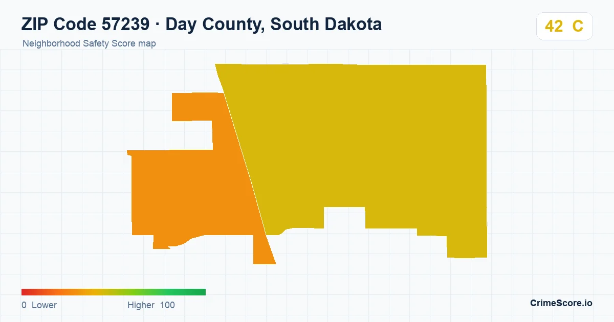 ZIP Code 57239 in Day County, South Dakota neighborhood Safety Score map