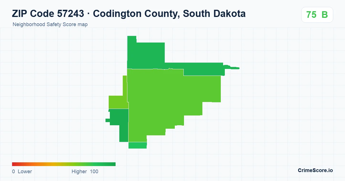 ZIP Code 57243 in Codington County, South Dakota neighborhood Safety Score map