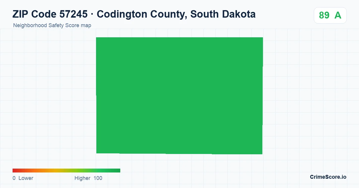 ZIP Code 57245 in Codington County, South Dakota neighborhood Safety Score map