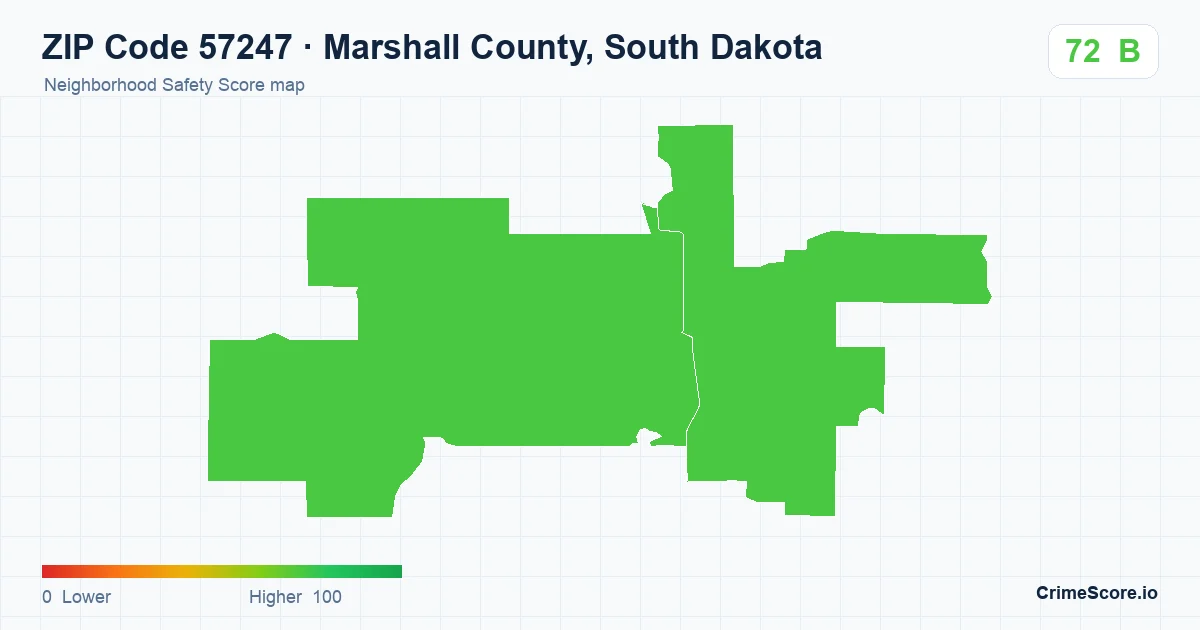 ZIP Code 57247 in Marshall County, South Dakota neighborhood Safety Score map