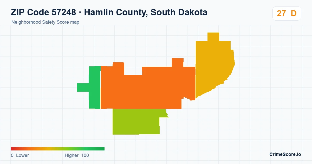 ZIP Code 57248 in Hamlin County, South Dakota neighborhood Safety Score map