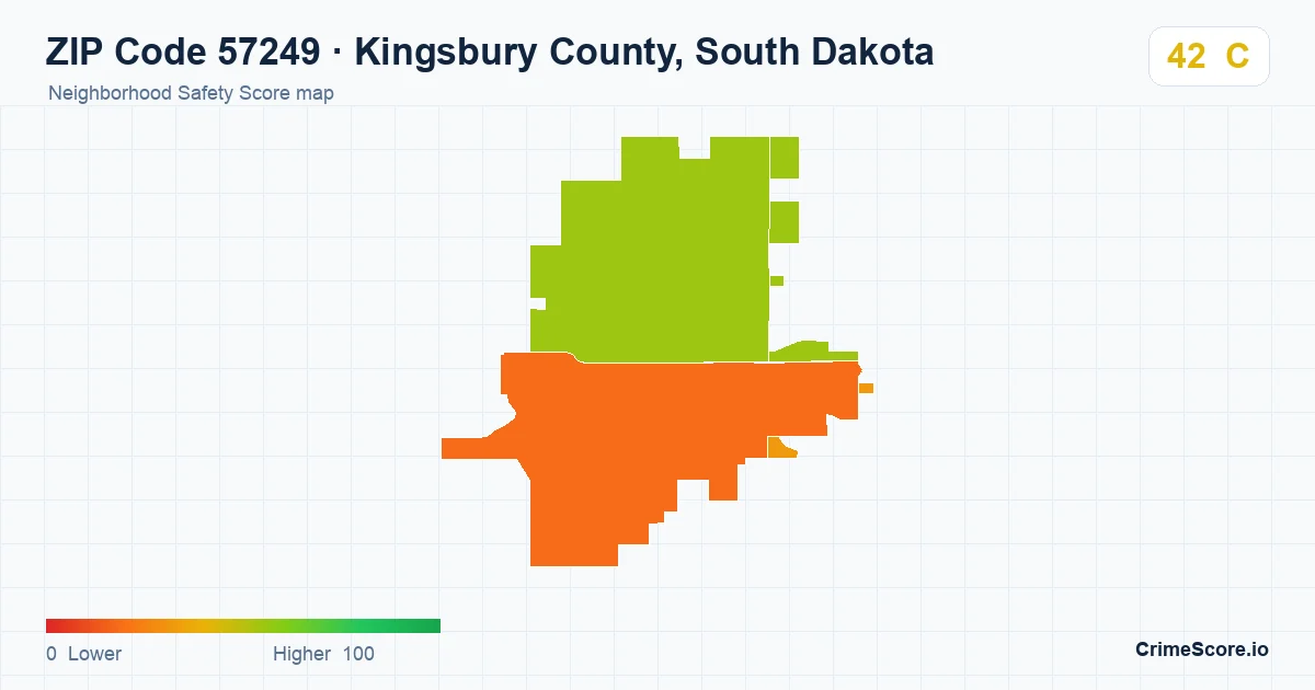 ZIP Code 57249 in Kingsbury County, South Dakota neighborhood Safety Score map