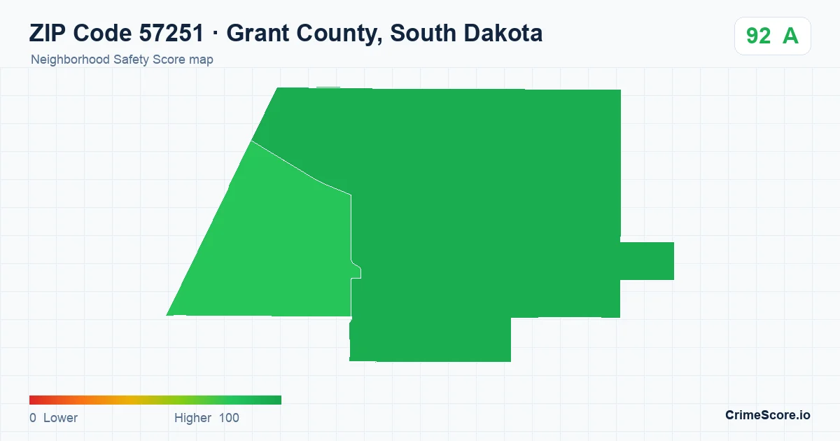 ZIP Code 57251 in Grant County, South Dakota neighborhood Safety Score map