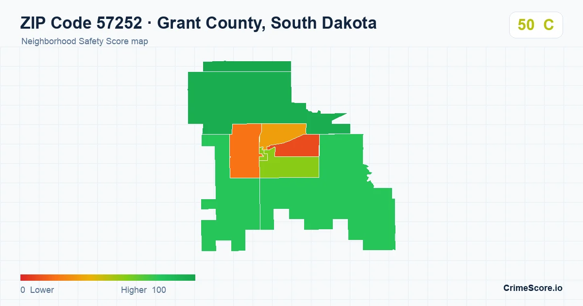ZIP Code 57252 in Grant County, South Dakota neighborhood Safety Score map