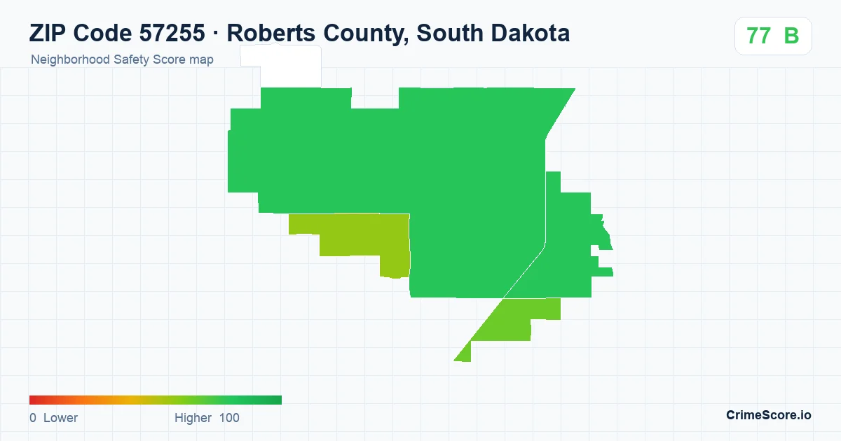 ZIP Code 57255 in Roberts County, South Dakota neighborhood Safety Score map