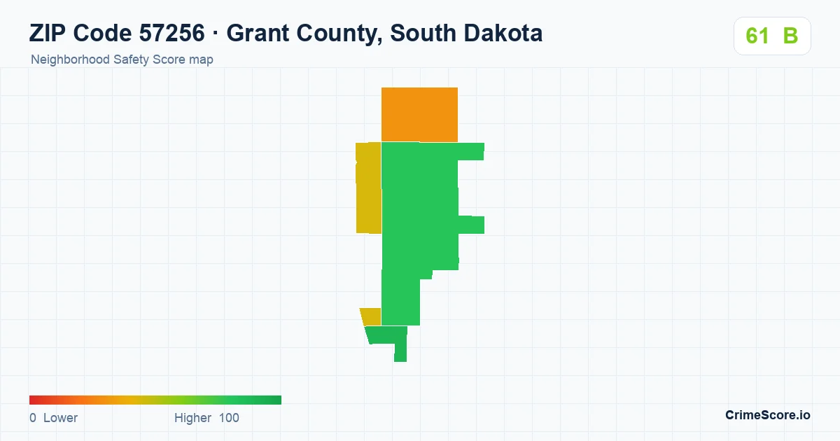 ZIP Code 57256 in Grant County, South Dakota neighborhood Safety Score map