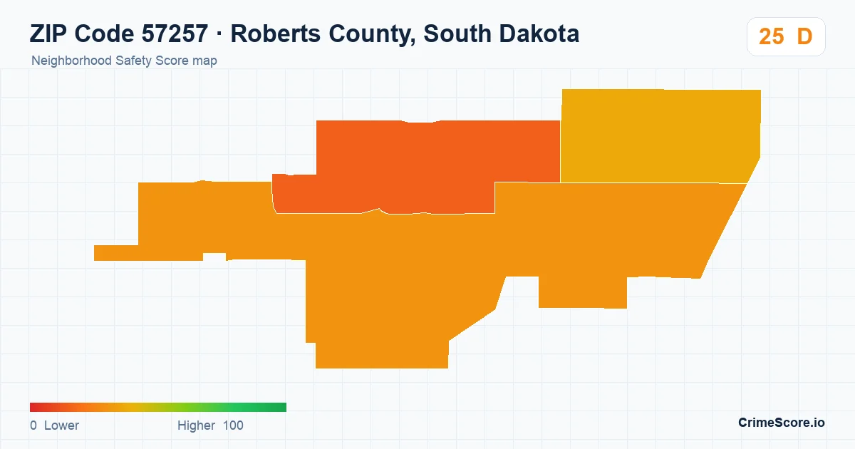 ZIP Code 57257 in Roberts County, South Dakota neighborhood Safety Score map