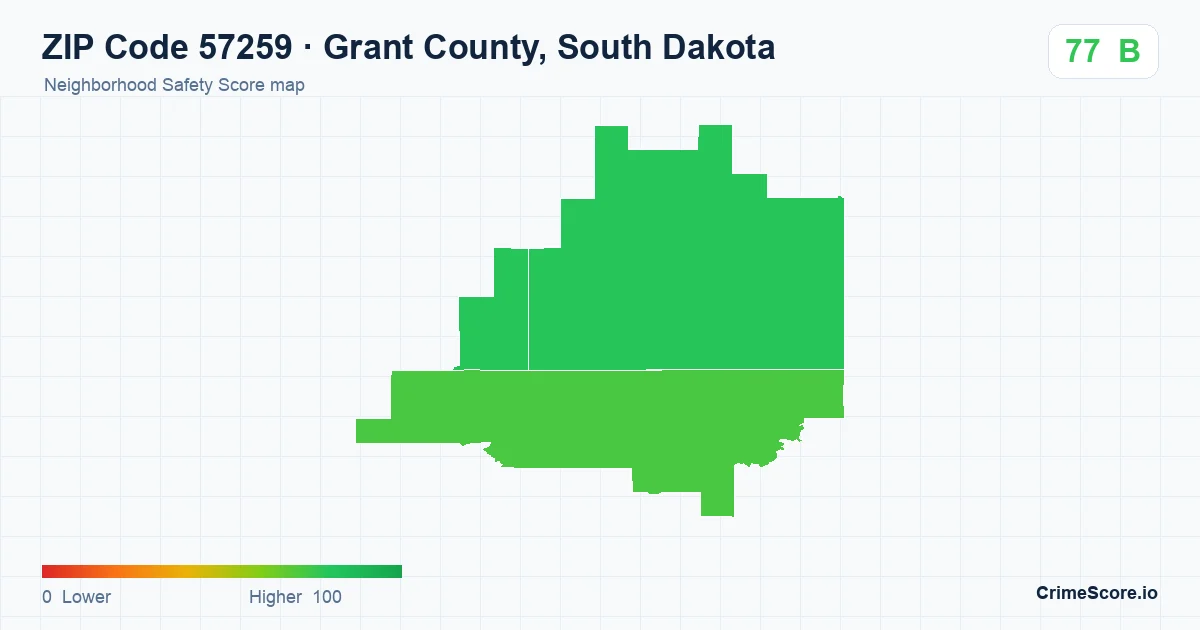 ZIP Code 57259 in Grant County, South Dakota neighborhood Safety Score map