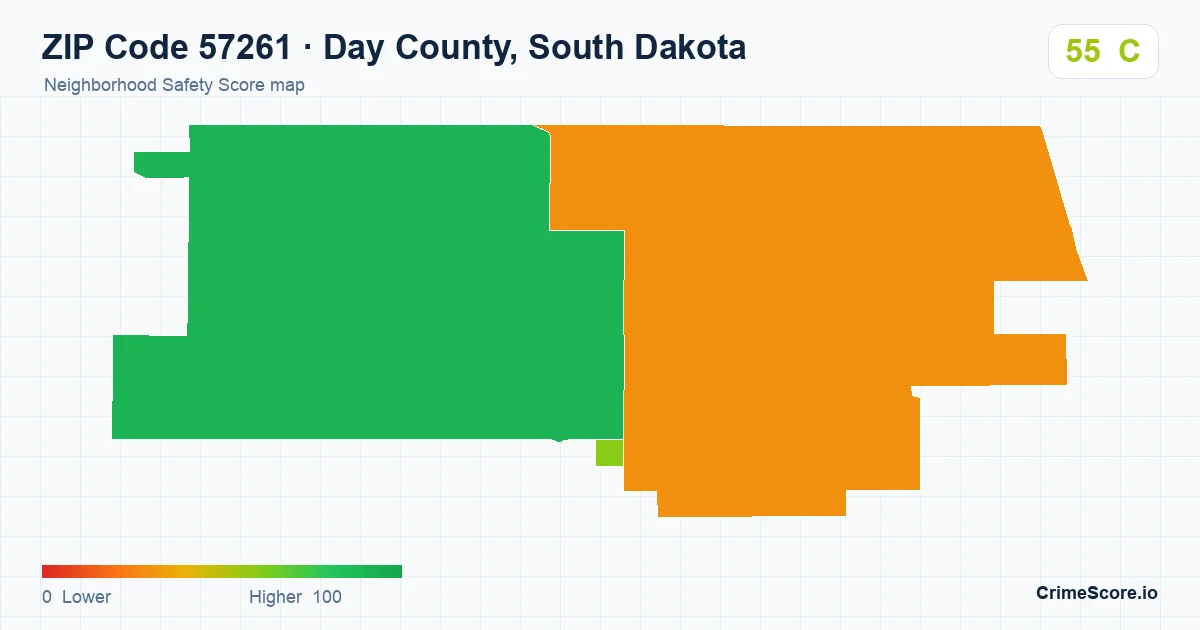 ZIP Code 57261 in Day County, South Dakota neighborhood Safety Score map