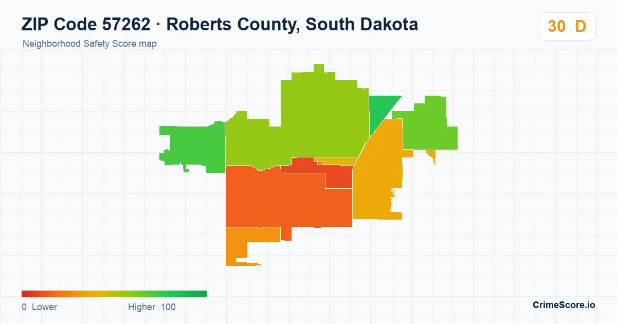 ZIP Code 57262 in Roberts County, South Dakota neighborhood Safety Score map
