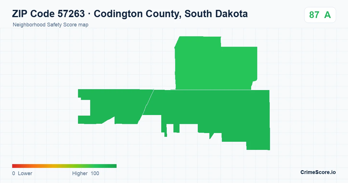 ZIP Code 57263 in Codington County, South Dakota neighborhood Safety Score map