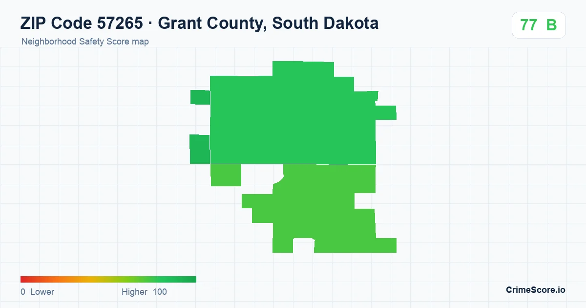 ZIP Code 57265 in Grant County, South Dakota neighborhood Safety Score map