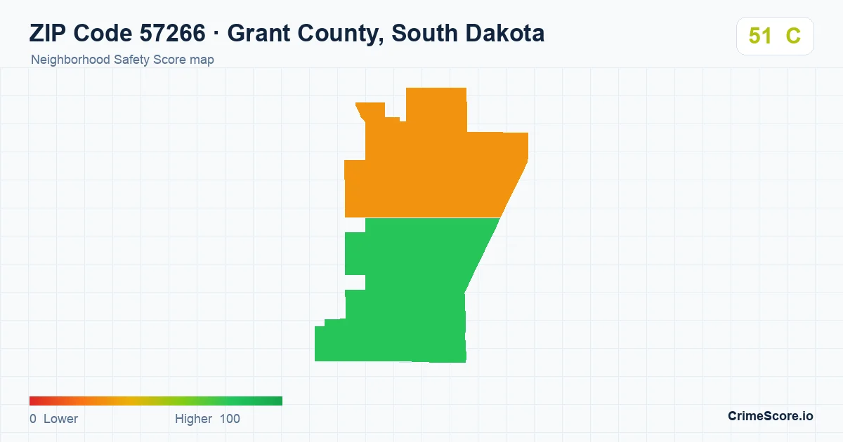 ZIP Code 57266 in Grant County, South Dakota neighborhood Safety Score map
