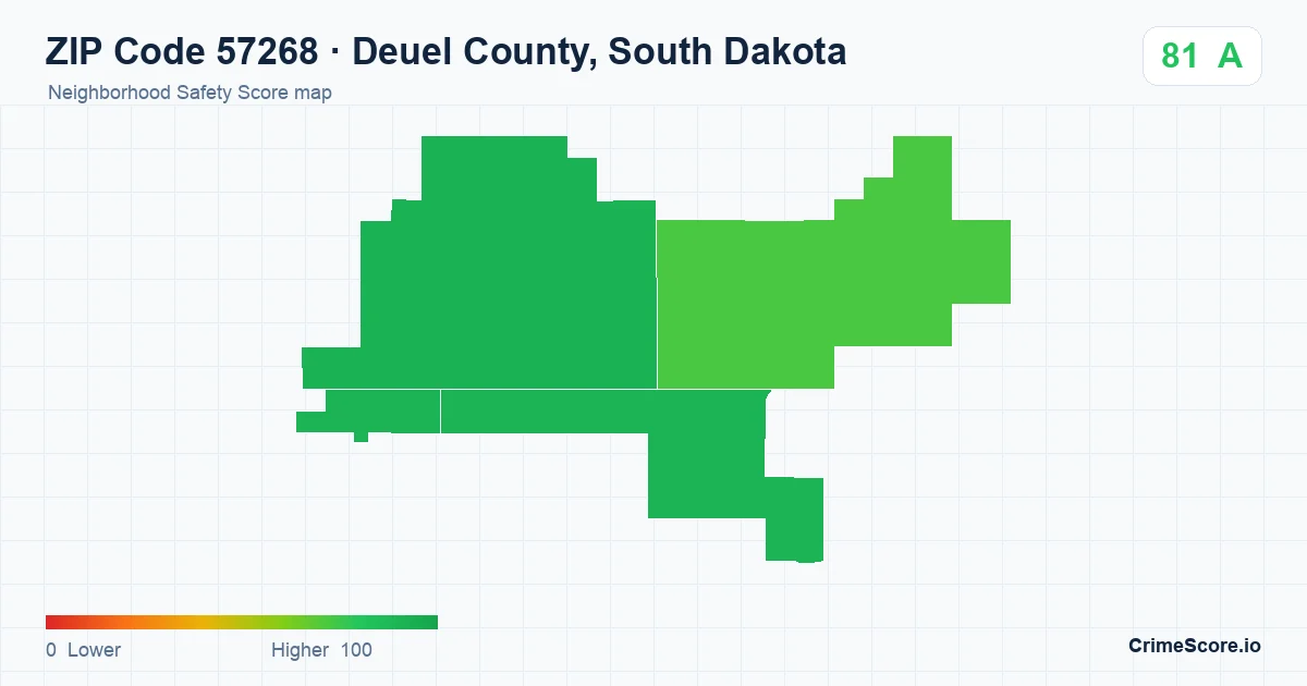 ZIP Code 57268 in Deuel County, South Dakota neighborhood Safety Score map