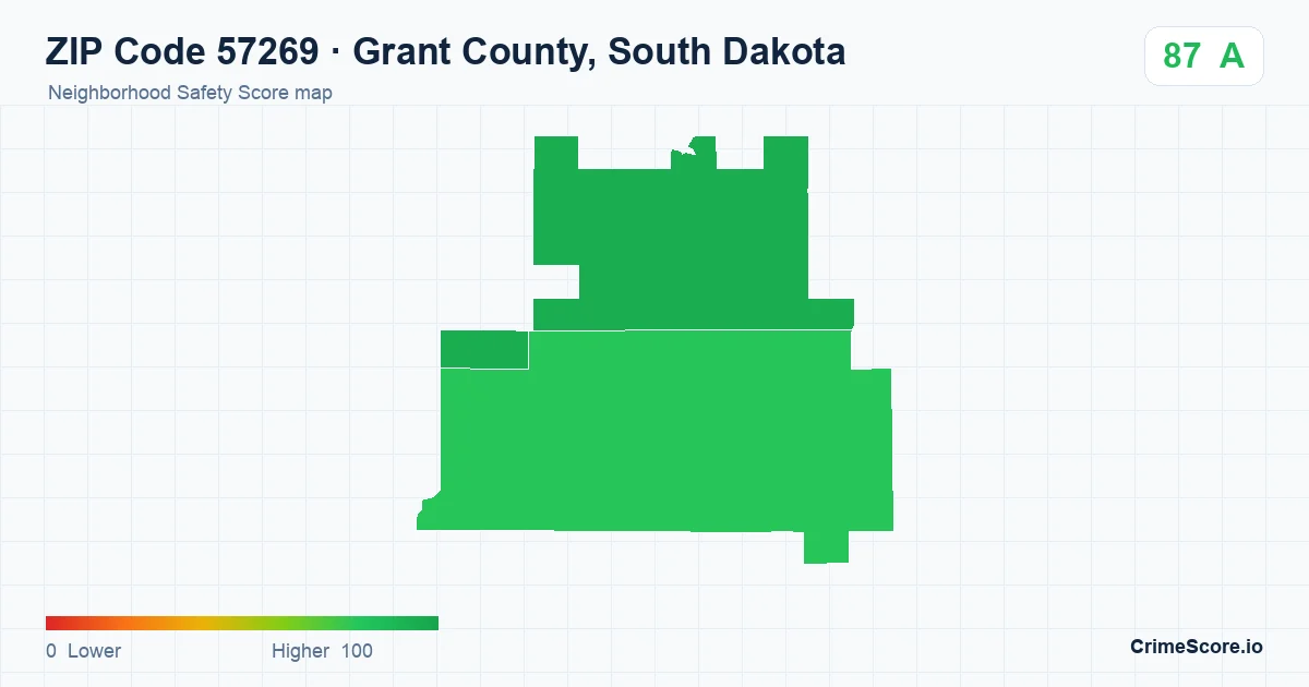 ZIP Code 57269 in Grant County, South Dakota neighborhood Safety Score map
