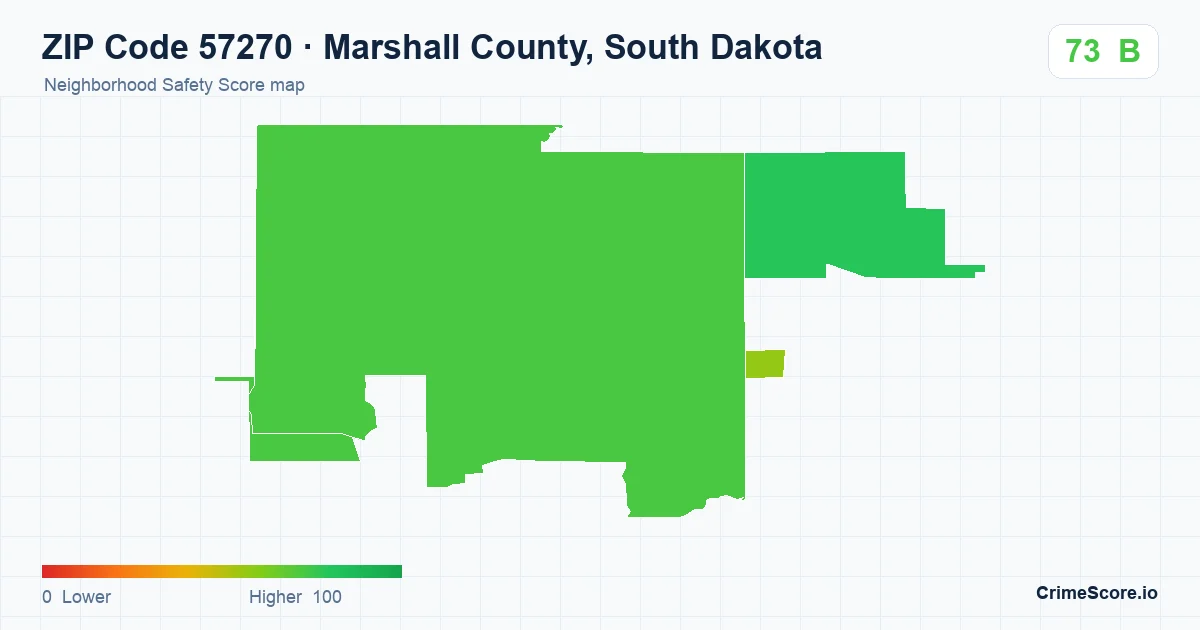 ZIP Code 57270 in Marshall County, South Dakota neighborhood Safety Score map
