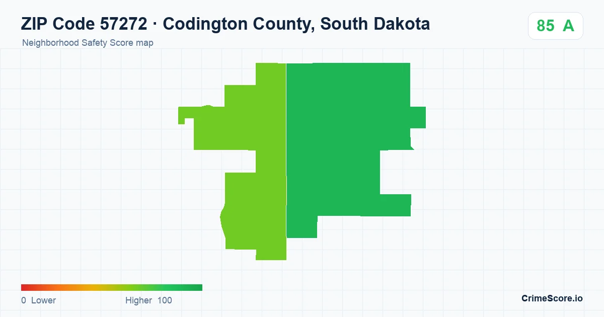 ZIP Code 57272 in Codington County, South Dakota neighborhood Safety Score map